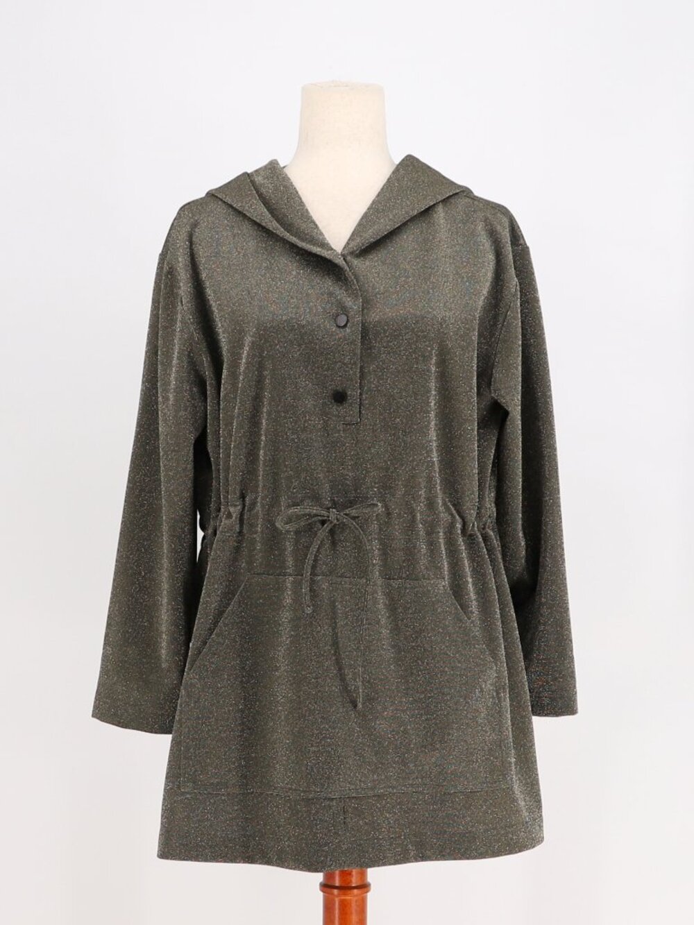Bitte Kai Rand Metallic Hooded Tunic Drawstring Waist Size M